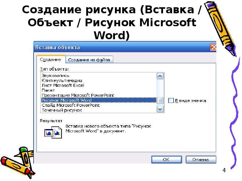 Основные средства создания рисунков в ms word