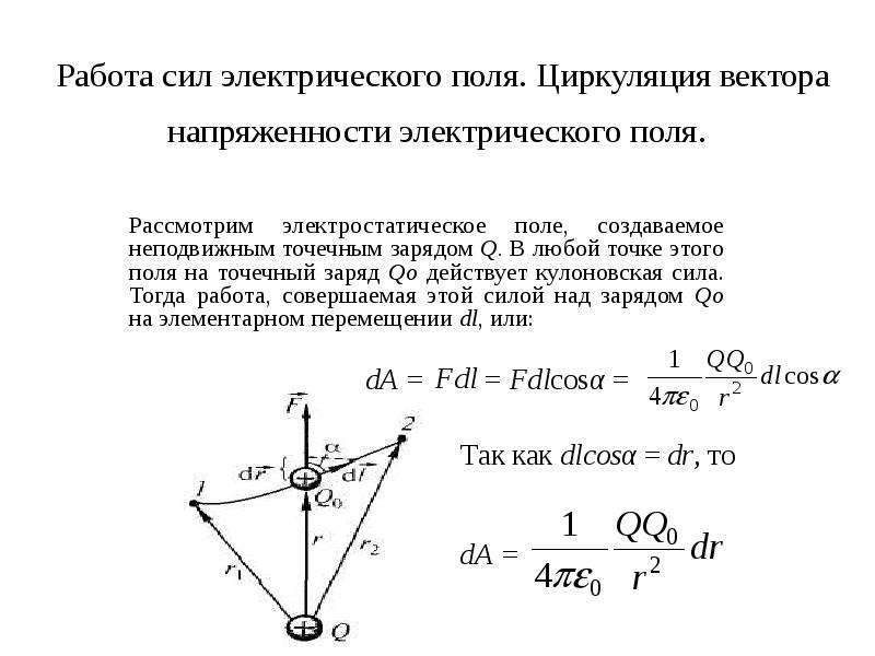 Работа сил в электрическом поле. Работа электрического поля циркуляция вектора напряженности. Работа векторного поля это циркуляция. Напряженность и работа сил электрического поля. Презентация работа сил электростатического поля.