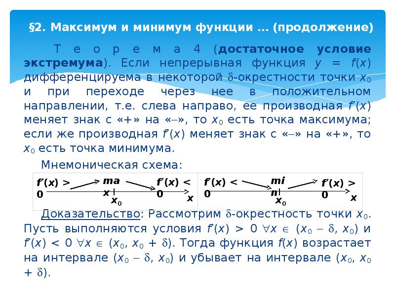 Значение минимума функции