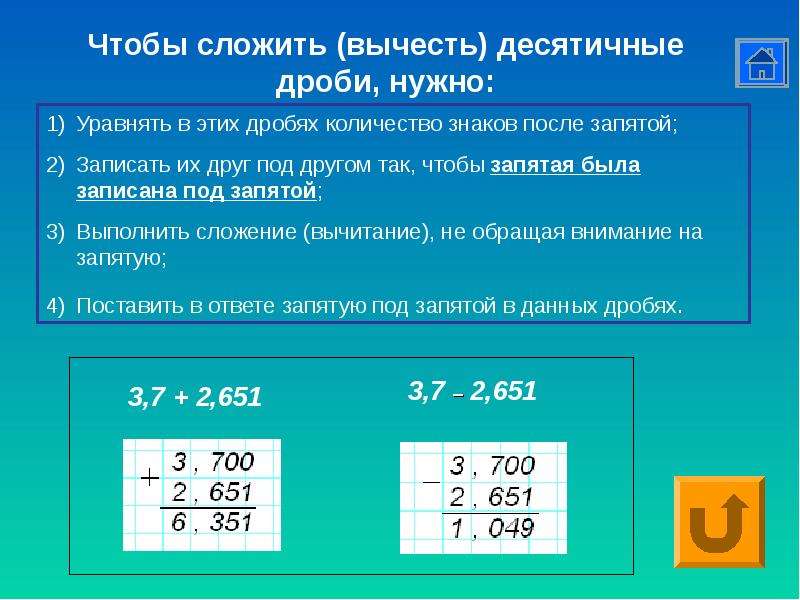 Сложение и вычитание десятичных дробей картинки