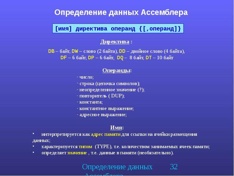 Операнды в системах счисления. Операнды в ассемблере. Директивы ассемблера. Непосредственный операнд ассемблер. Основные директивы ассемблера.