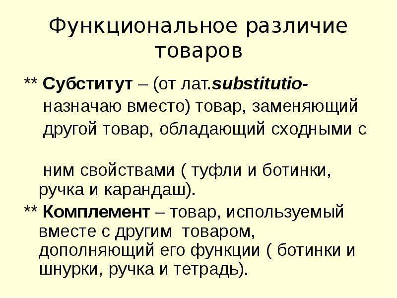 Различие товаров