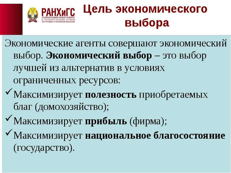 Презентация экономический выбор