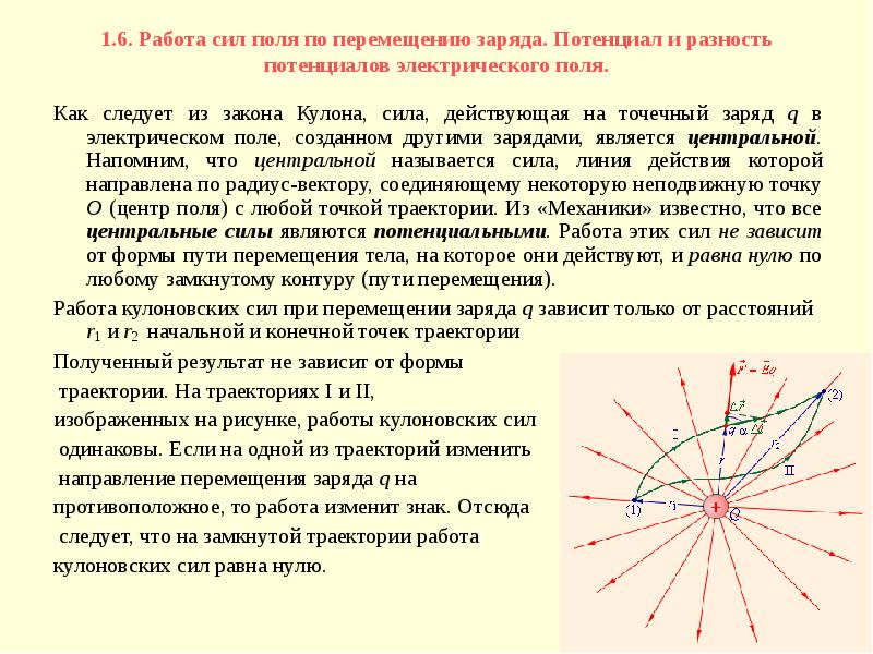 Перемещение заряда в поле потенциала