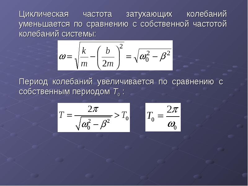 Период затухающих колебаний формула. Циклическая частота затухающих колебаний формула. Формула циклической частоты от частоты. Собственные затухающие колебания формулы. Круговая частота колебаний.