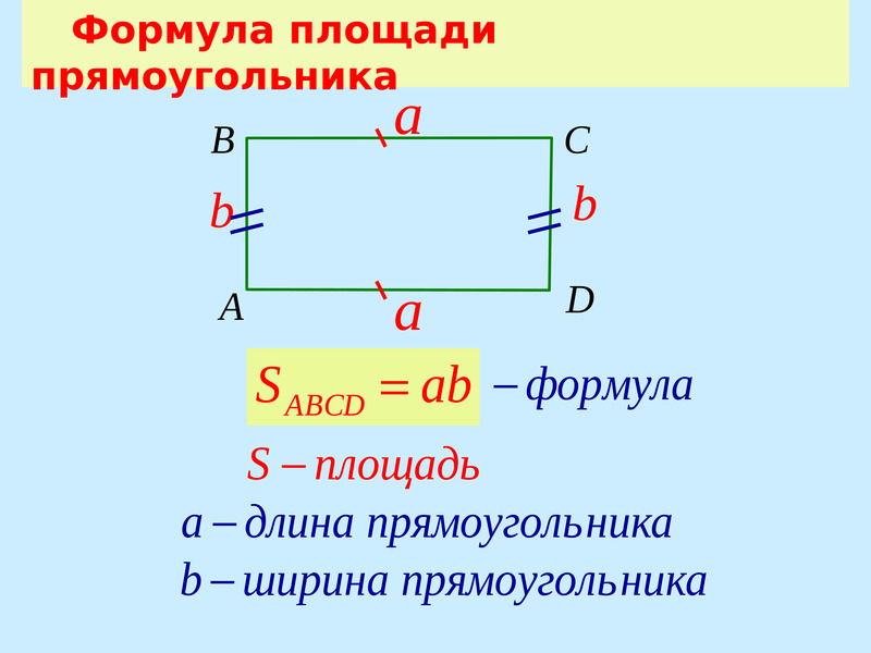 Формулы площади и периметра прямоугольника 3 класс