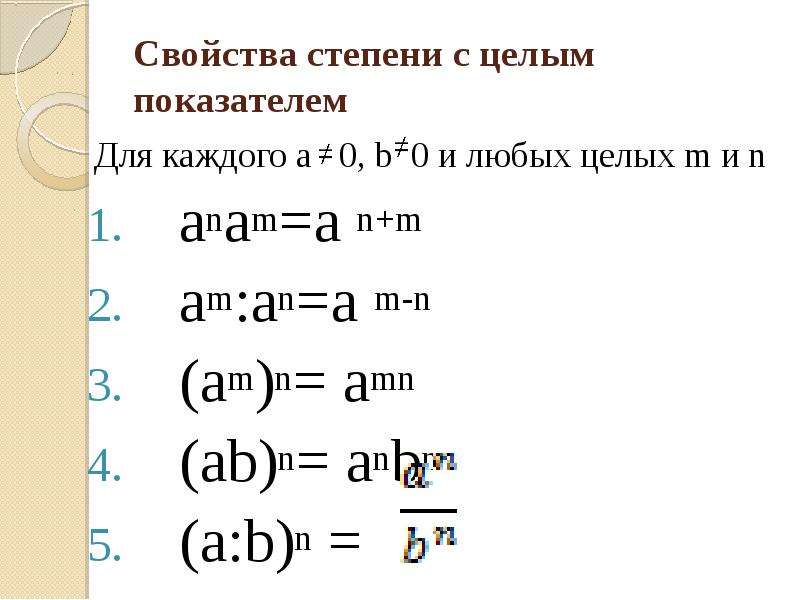 Свойства степени с целым показателем презентация