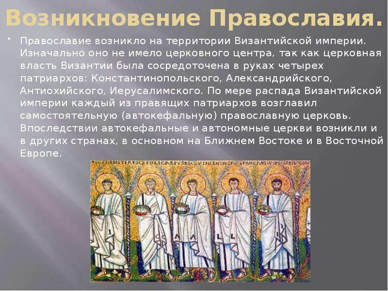 Возникновение Православия. Православие возникло на территории Византийской империи. Изначально оно н