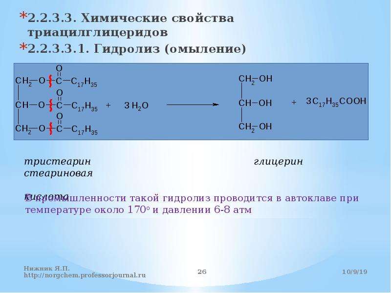 Гидролиз жира схема