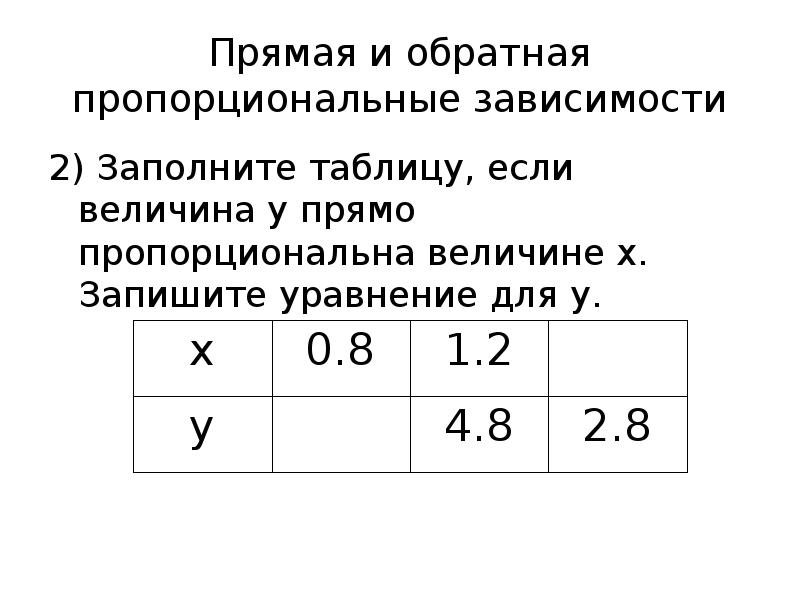 Прямо пропорциональные таблицы