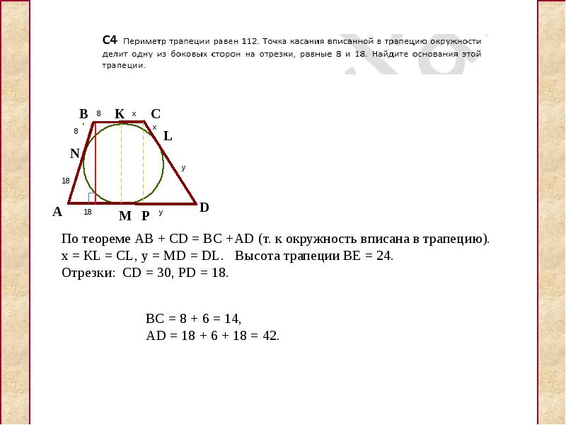 Периметр и площадь прямоугольной трапеции