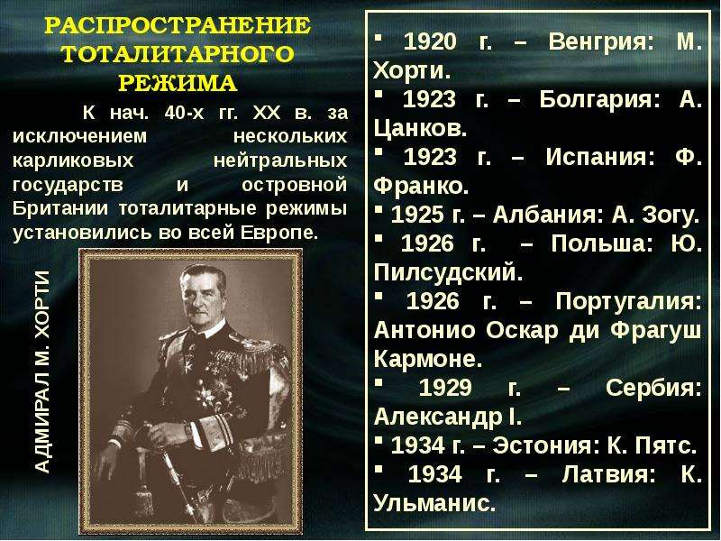 Авторитарные режимы в европе в 1920 е гг презентация 10 класс