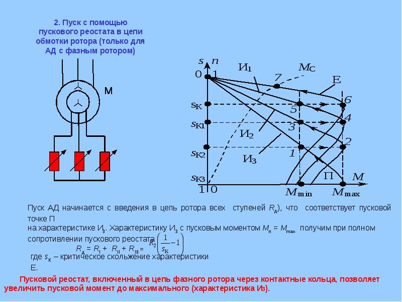 Расчет реостата. Схема реостатного пуска асинхронного двигателя. Реостатный пуск двигателя. Расчет добавочного сопротивления асинхронного двигателя.