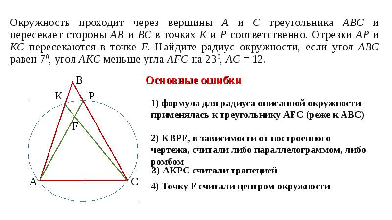 Окружность проходящая через 2 вершины треугольника