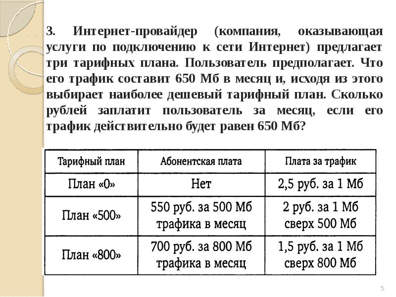 Тарифы огэ 350 рублей в месяц. Интернет провайдер предлагает три тарифных плана. Тариф 650 МБ. Абонентская плата задачи. Выберете тарифный план.