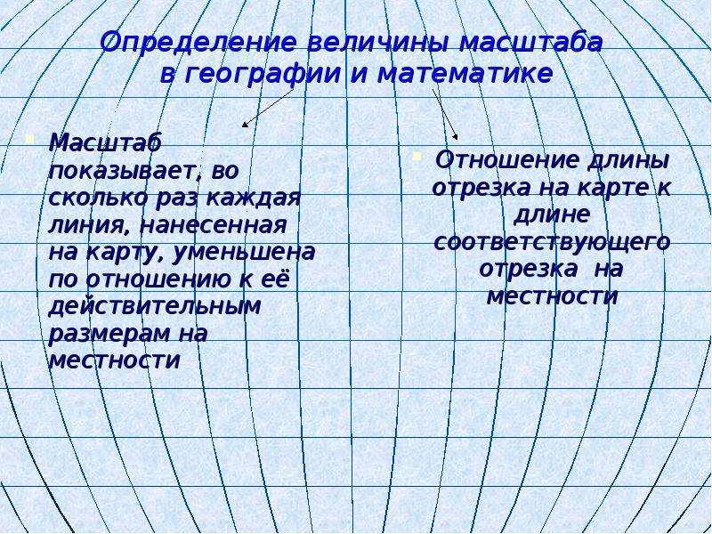 Масштаб показывает во сколько раз длина каждой линии на плане карте по сравнению