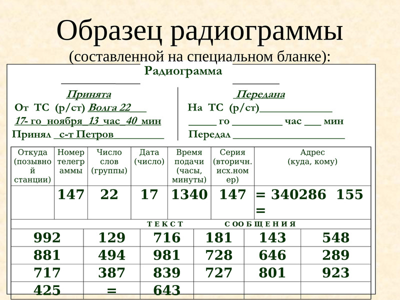 При передаче радиограммы