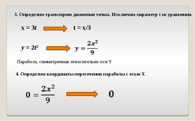 Параметр t. Определить траекторию движения точки. Уравнение траектории движения точки. Построить траекторию движения точки. Уравнение траектории движения точки формула.