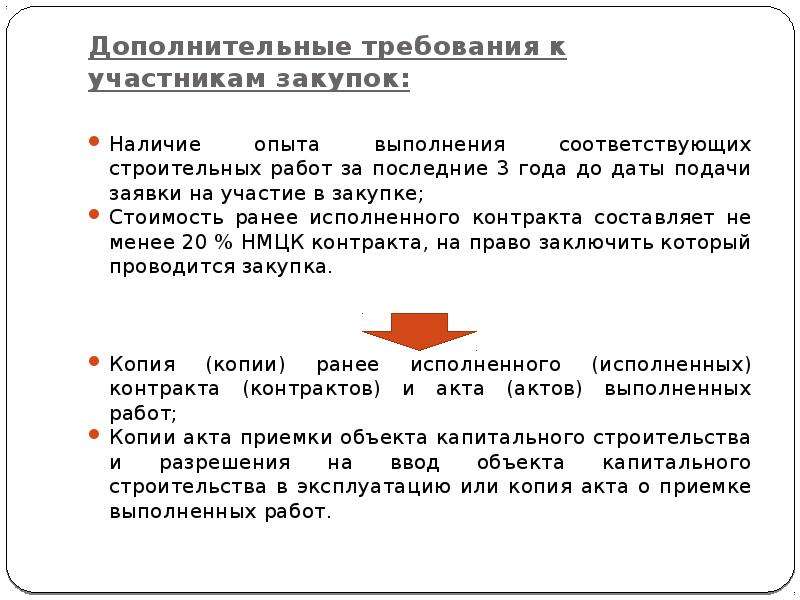 Дополнительные требования к участникам закупок