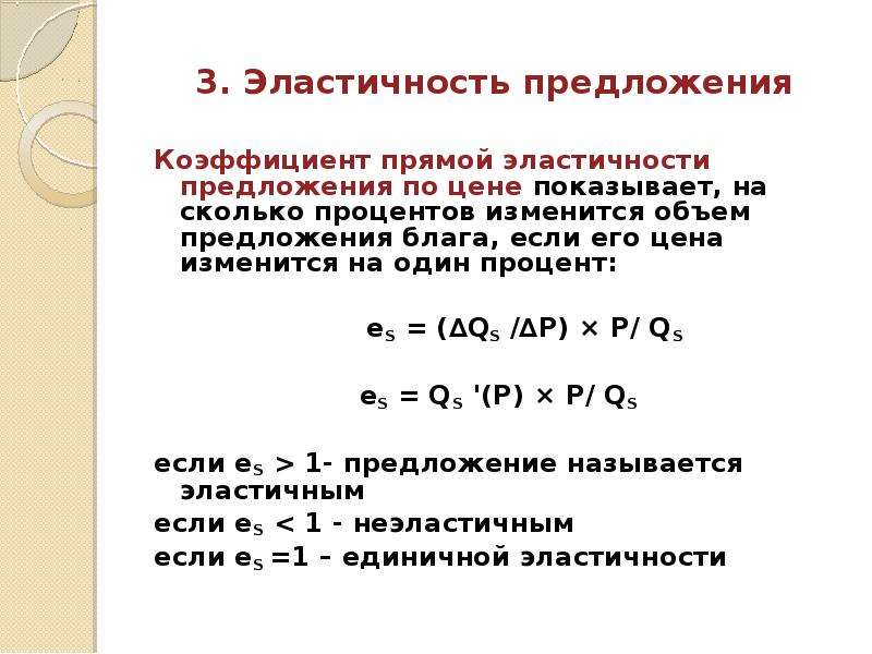 Величина предложения эластичность предложения по цене