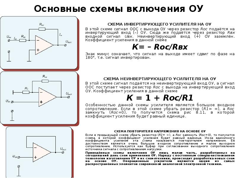 Типовые схемы на операционных усилителях