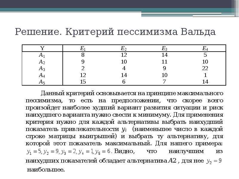 Максимальный критерий. Формула критерий Вальда Максимина. Критерий пессимизма Вальда. Критерий решения Вальда. Критерий осторожного наблюдателя критерий Вальда.