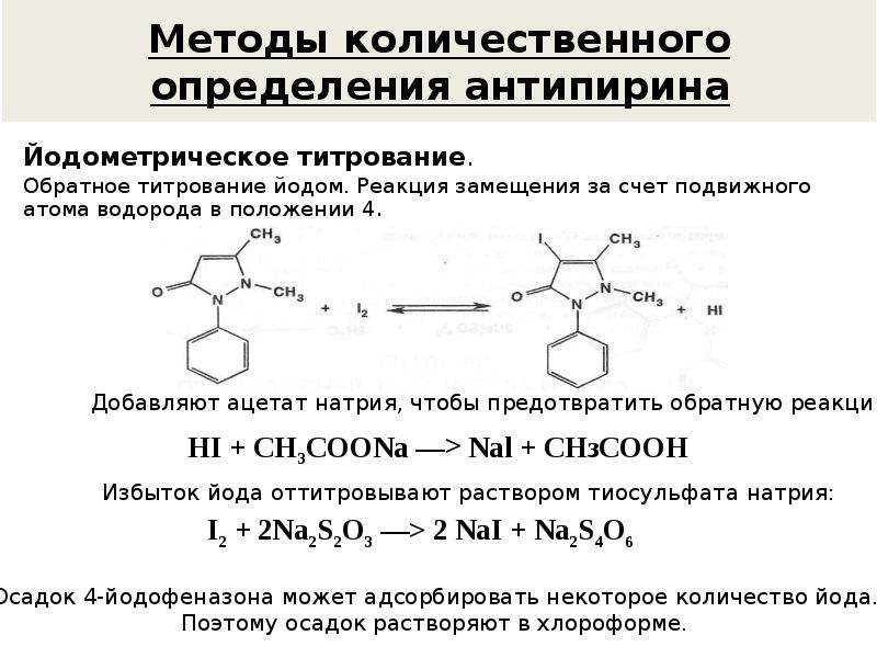 Химическая реакция лежит в основе. Метод количественного определения антипирина. Феназон йодометрия. Феназон антипирин. Антипирин йодхлорметрия.