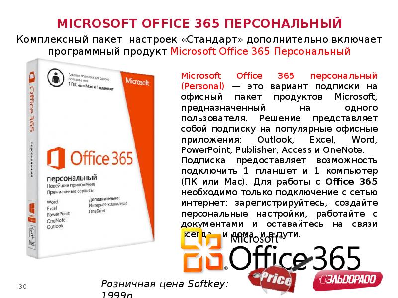 Комплексный пакет. Microsoft 365 персональный. Интегрированный пакет Microsoft Office (состав)..