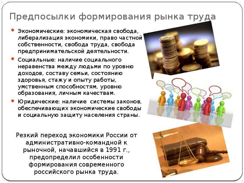 Понятие рынка труда. Предпосылки формирования рынка труда. Объект продажи на рынке труда. Право частной собственности и экономической Свобода. Предпосылки становления профессии юриста.