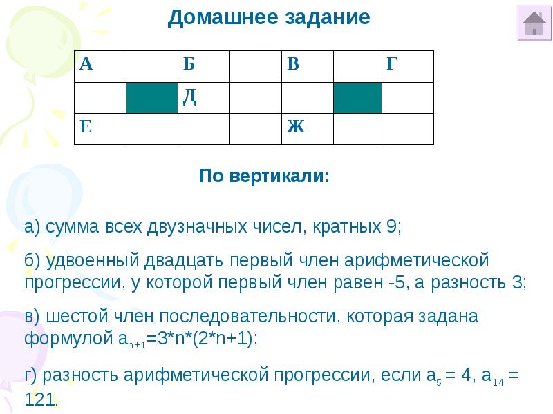 Вертикаль задания. Кроссворд по теме прогрессии. Кроссворд по теме двузначные числа. Кроссворд по арифметической прогрессии 9 класс. Числа заданной формулой 2 n кроссворд.