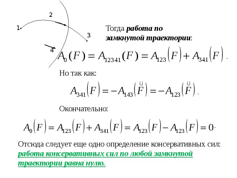 Динамика системы. Динамические системы лекция. Работа консервативной силы на замкнутой траектории. Работа по замкнутой траектории равна нулю.