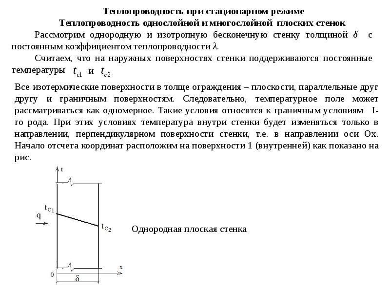 Теплопередачи от стенки к стенке. Теплопроводность однослойной и многослойной плоской стенки.