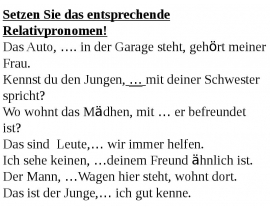 Setzen Sie das entsprechende Relativpronomen!