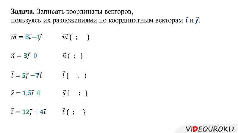 Разложение по координатным векторам. Запишите координаты векторов. Как записать координаты вектора. Запишите разложение по координатным векторам. Тест 5 координаты вектора вариант 2.