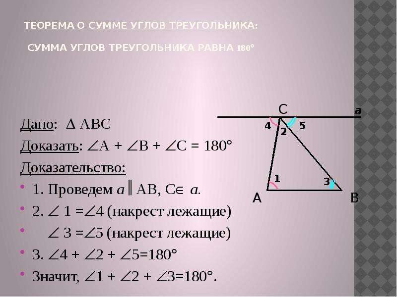 Углов треугольника доказательство