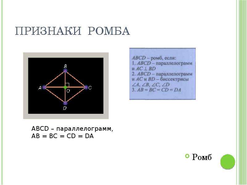 Свойства диагоналей ромба доказательство. Признаки ромба. Ромб свойства и признаки.