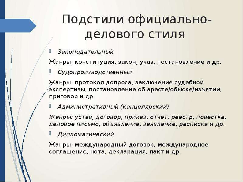 Административно канцелярскому подстилю официально делового стиля