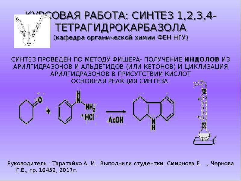 Первый синтез. Тетрагидрокарбазол. 1,2,3,4-Тетрагидрокарбазол. Фен НГУ химия. Синтез работы что это.