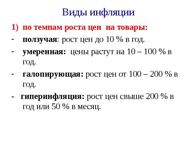 10 от стоимости. Виды инфляции по темпам роста. Виды инфляции таблица с процентами. Типы инфляции умеренная.