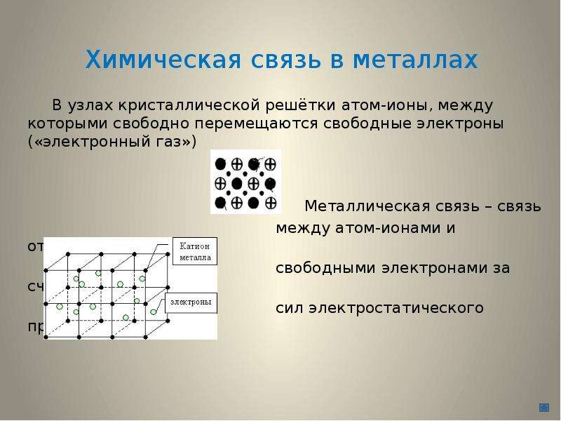 Частицы в узлах металлической кристаллической решетки. Металлическая связь. Металлическая хим связь. Металлическая связь между атомами. Металлическая связь кристаллическая решетка.