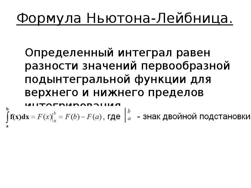 Формула определенного интеграла. Формула Ньютона Лейбница интеграл. Определённый интеграл формула Ньютона-Лейбница. Определенный интеграл формула Ньютона Лейбница. Формула Ньютона-Лейбница для определенного интеграла.