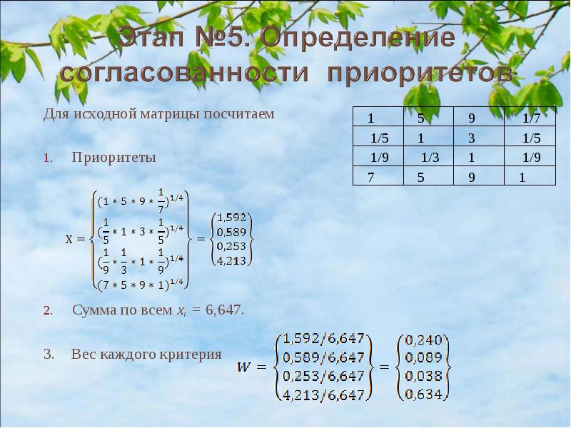 Матрица исходных данных