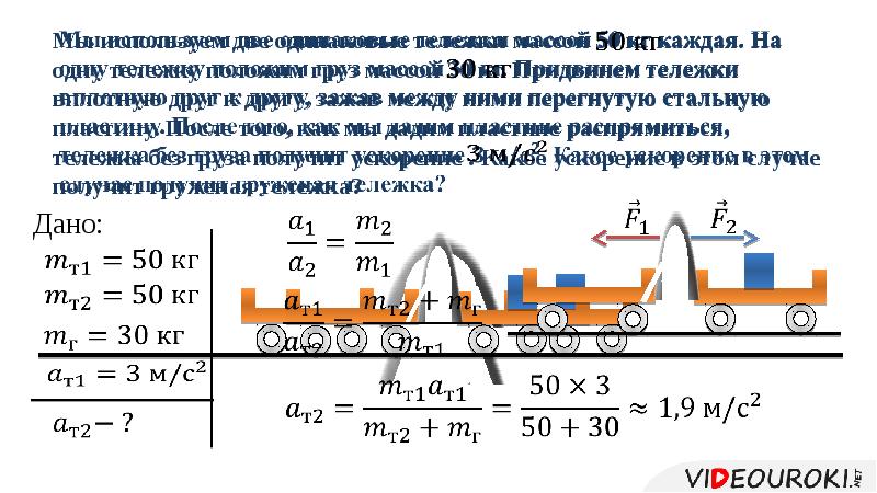 Мальчик находится на тележке массой 50