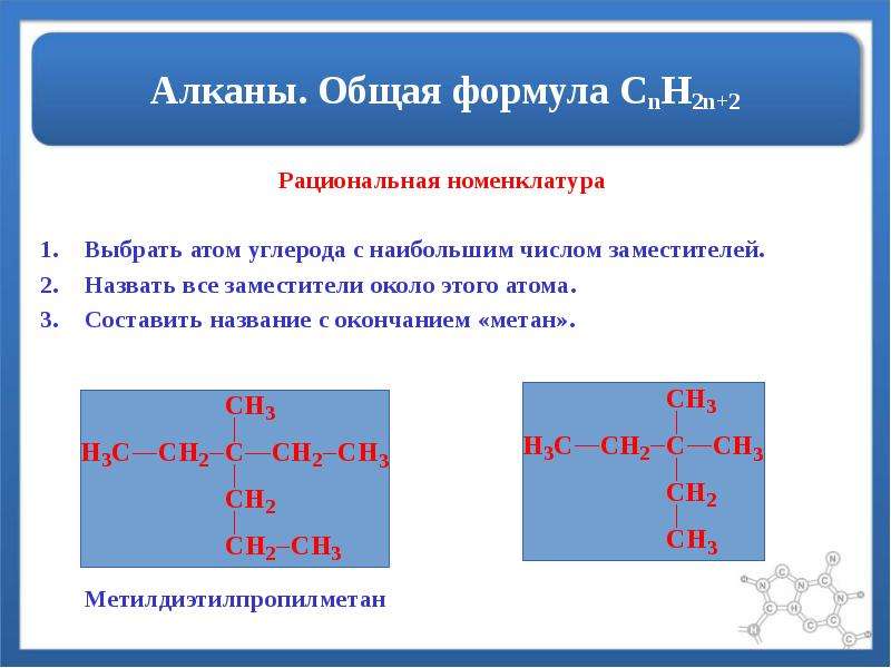 Названия алканов в порядке увеличения