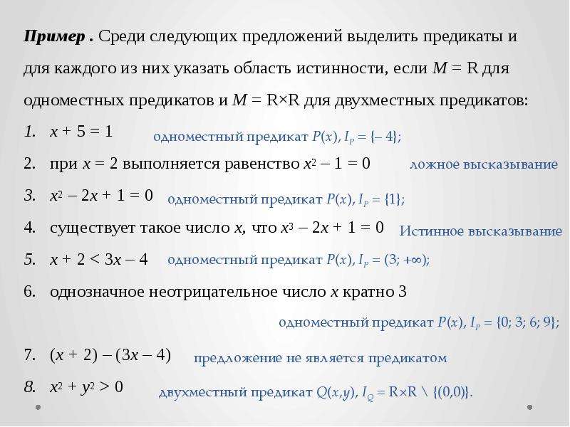 Нарисовать множества истинности и ложности этого предиката