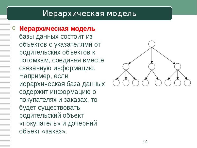 Иерархическая модель данных. Иерархическая система база данных. Иерархическая древовидная структура БД. Построение иерархической модели данных.