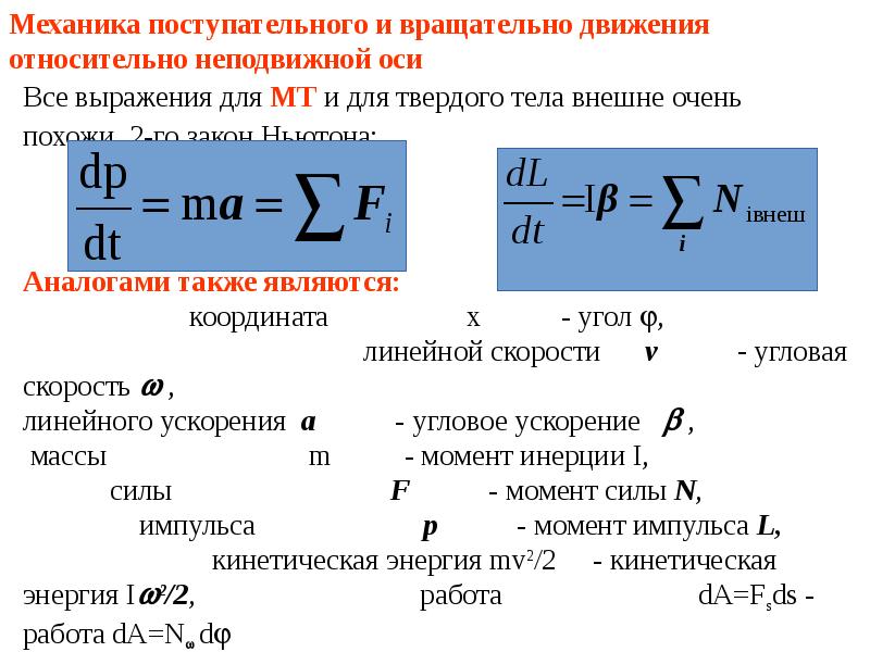 Уравнение моментов. Момент инерции поступательного и вращательного движения. Момент инерции твердого тела в поступательном движении. Ускорение при поступательном и вращательном движении. Уравнения поступательного и вращательного движения.