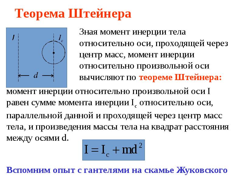 Теорема тела. Теорема Штейнера формула для стержня. Формула Штейнера Гюйгенса для момента инерции. Теорема Штерна момент инерции. Теорема Гюйгенса-Штейнера задачи.