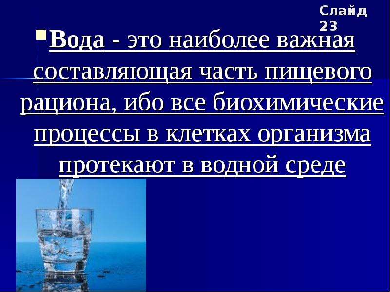 Вода 23. Какова роль воды в пищевом рационе?. Наиболее. Содержание водного слайда. Какую роль в пищевом рационе играет вода.