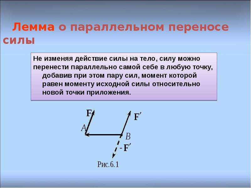 Сила на перемещение это. Лемма Пуансо о параллельном переносе сил. Теорема Лемма о параллельном переносе силы. Лемма о параллельном переносе. Параллельный перенос силы.